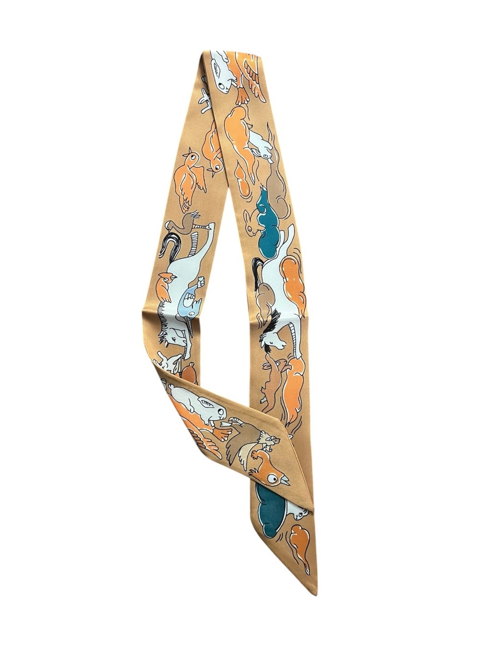 🐴Hermes. Twilly "MILLE ET UN LAPINS" Tan Multicolor